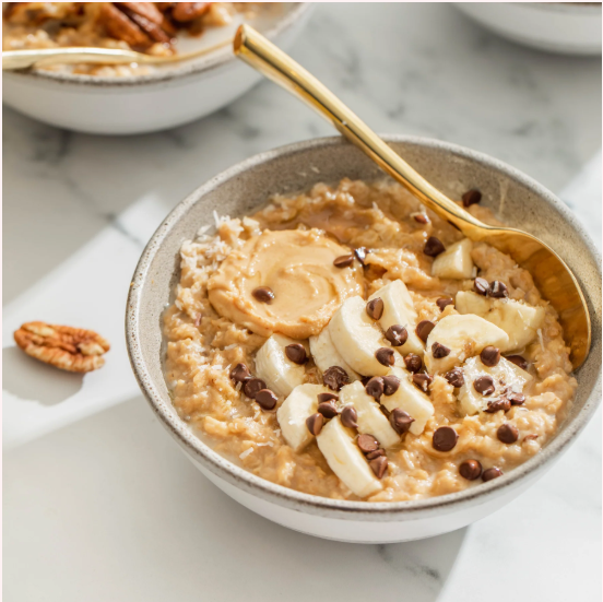 Chunky Monkey Oatmeal Bowl with Peanut Butter, Chocolate Chips & Banana